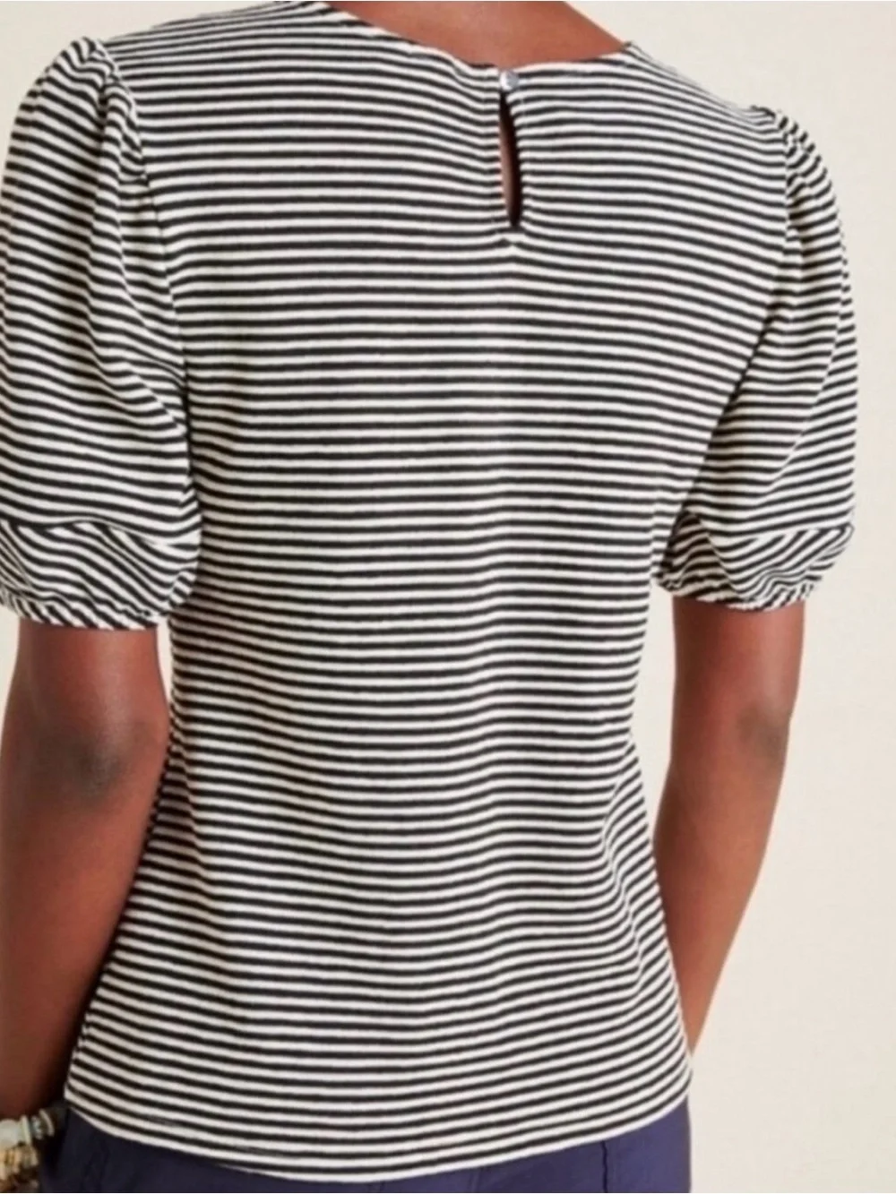Anthropologie Black and White Striped Puff Sleeve Top